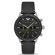  Shop Authentic Emporio Armani Mario Chronograph Black Dial Black Leather Strap Watch For Men - AR11325 - Luxxuri