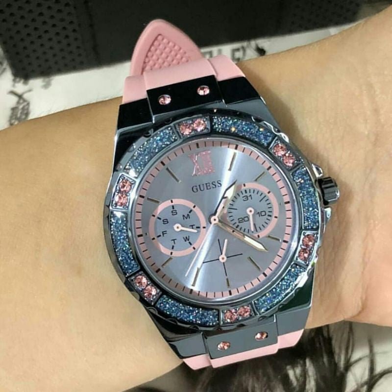  Shop Authentic Guess Limelight Blue Dial Pink Rubber Strap Watch For Women - W0775L5 - Luxxuri