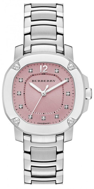 Shop Authentic Burberry The Britain Diamonds Pink Dial Silver Steel Strap Watch for Women - BBY1805 - Luxxuri