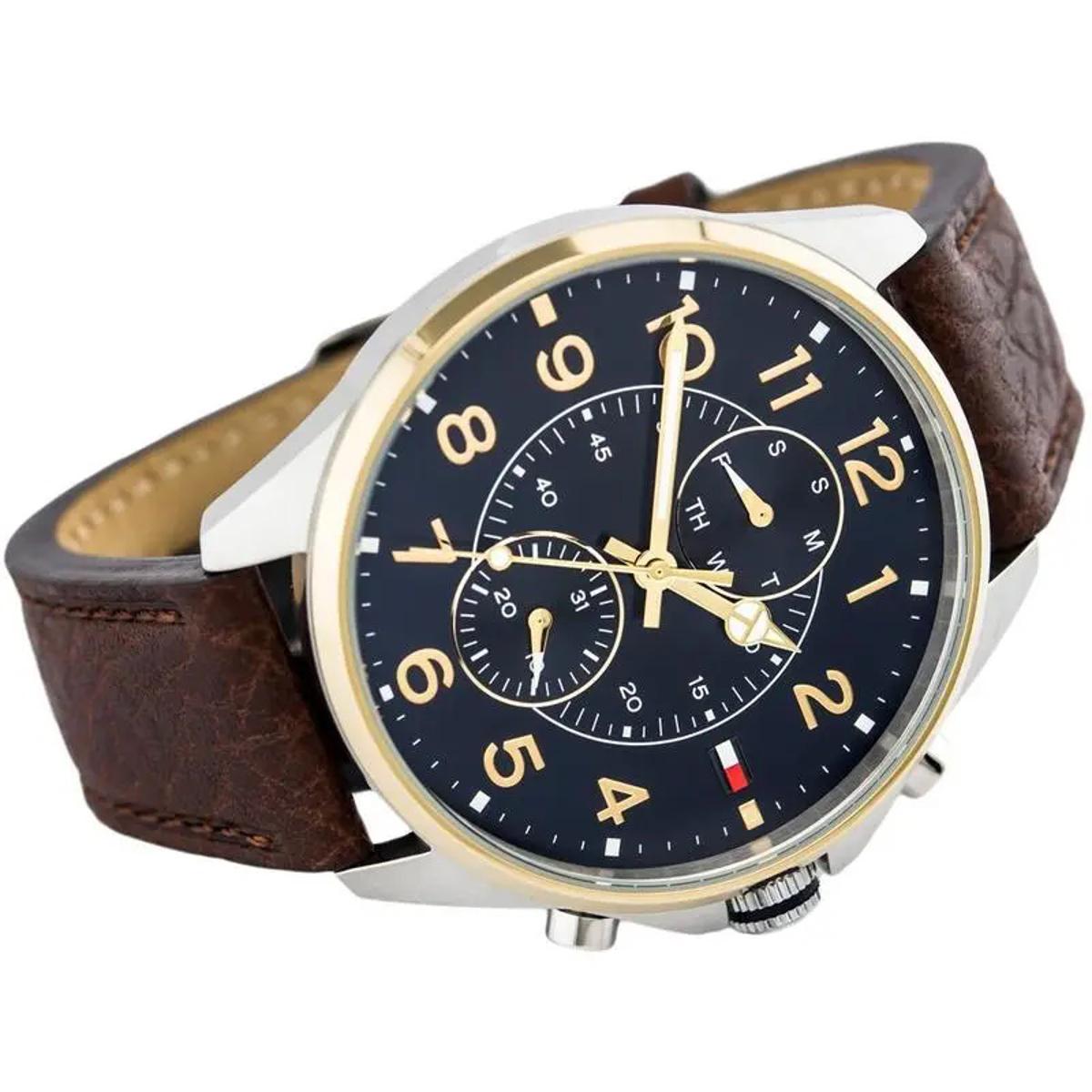  Shop Authentic Tommy Hilfiger Dean Multifunctional Blue Dial Brown Leather Strap Watch for Men - 1791275 - Luxxuri