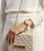  Shop Authentic Guess Heiress Diamonds Gold Dial White Rubber Strap Watch for Women - GW0407L2 - Luxxuri