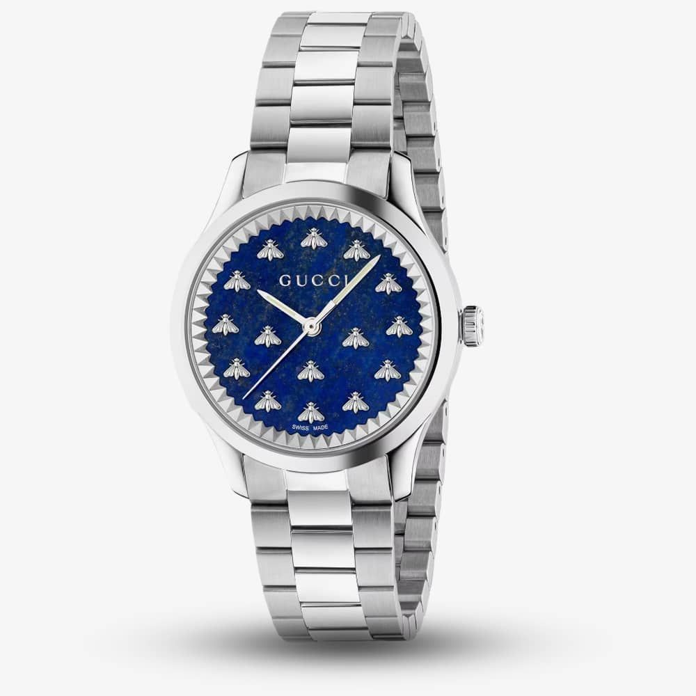  Shop Authentic Gucci G Timeless Quartz Blue Dial Silver Steel Strap Watch for Women - YA1265043 - Luxxuri