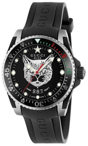  Shop Authentic Gucci Dive Feline Black Dial Black Rubber Strap Watch For Men - YA136320 - Luxxuri