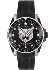  Shop Authentic Gucci Dive Feline Black Dial Black Rubber Strap Watch For Men - YA136320 - Luxxuri