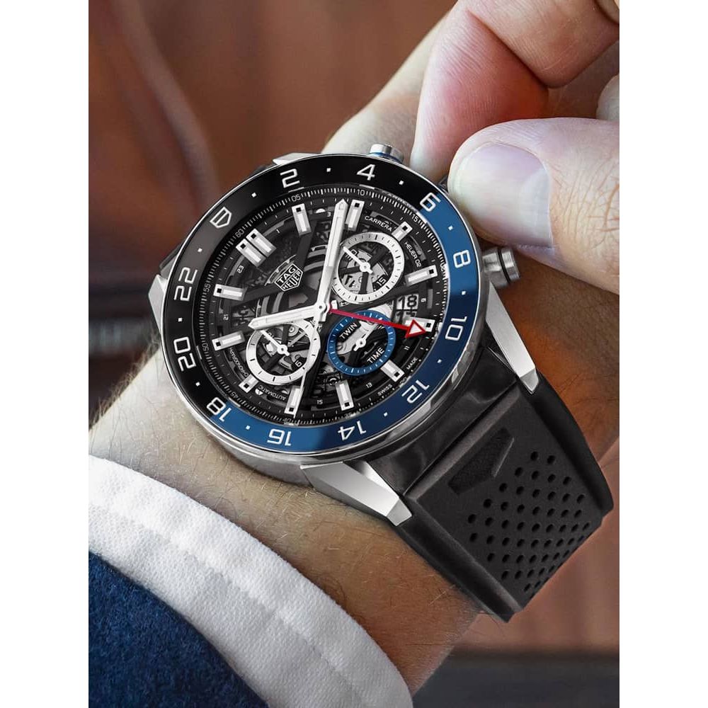  Shop Authentic Tag Heuer Carrera Automatic Chronograph Steel & Ceramic Black Dial Black Rubber Strap Watch for Men - CBG2A1Z.FT6157 - Luxxuri