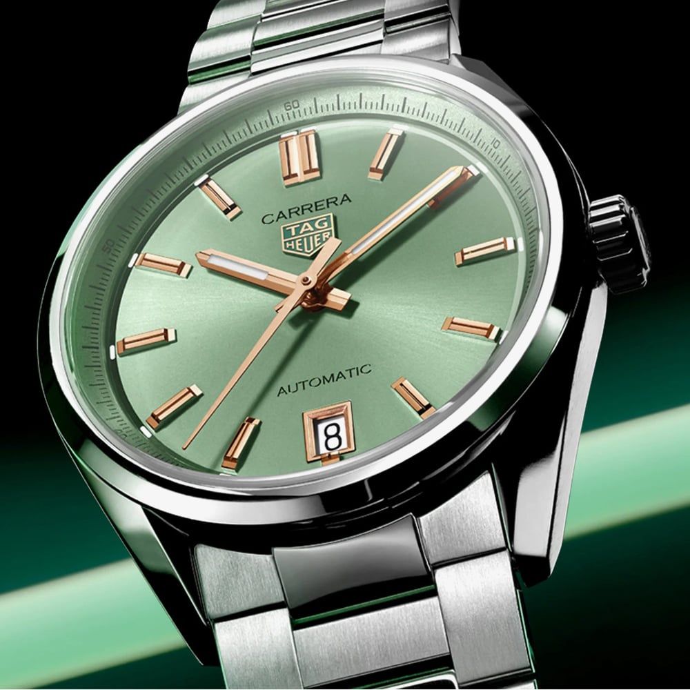  Shop Authentic Tag Heuer Carrera Date Automatic 18K Green Dial Silver Steel Strap Watch for Women - WBN2312.BA0001 - Luxxuri
