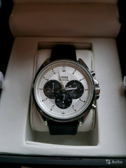 Shop Authentic Hugo Boss Driver Chronograph Quartz Silver Dial Black Leather Strap Watch For Men - 1512880 - Luxxuri