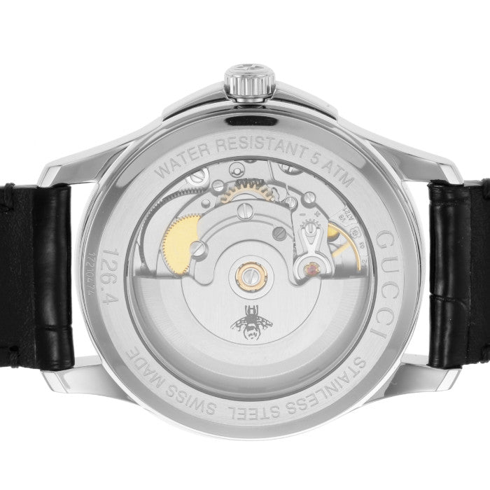  Shop Authentic Gucci G Timeless Automatic Silver Dial Black Leather Strap Unisex Watch - YA126468 - Luxxuri