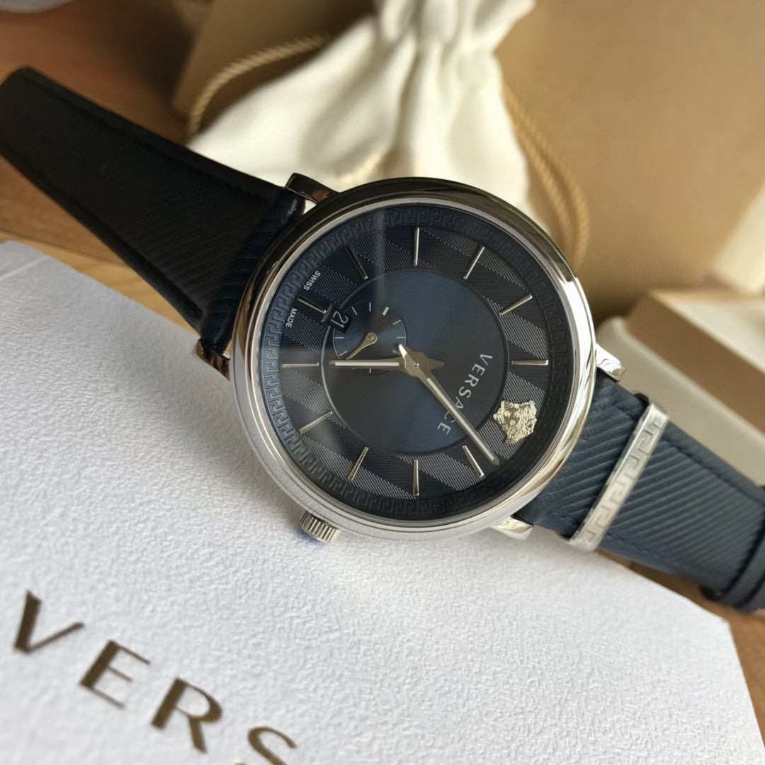  Shop Authentic Versace Menifesto Quartz Blue Dial Blue Leather Strap Watch For Men - VBQ01017 - Luxxuri