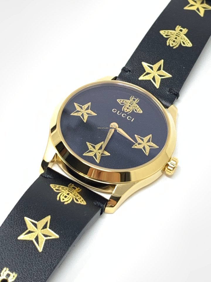  Shop Authentic Gucci G Timeless Bee Motif Black Dial Black Leather Strap Watch For Women - YA1264055 - Luxxuri