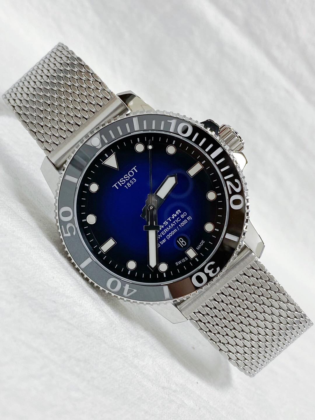  Shop Authentic Tissot Seastar 1000 Powermatic 80 Blue Dial SIlver Mesh Bracelet Watch For Men - T120.407.11.041.02 - Luxxuri