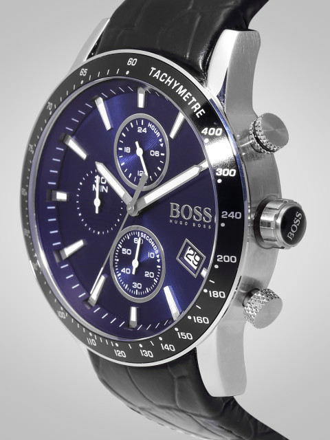  Shop Authentic Hugo Boss Rafale Chronograph Blue Dial Black Leather Strap Watch For Men - 1513391 - Luxxuri