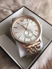  Shop Authentic Emporio Armani Classic Silver Dial Two Tone Steel Strap Watch For Men - AR1839 - Luxxuri