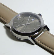  Shop Authentic Burberry The City Silver Dial Beige Leather Strap Unisex Watch - BU9010 - Luxxuri