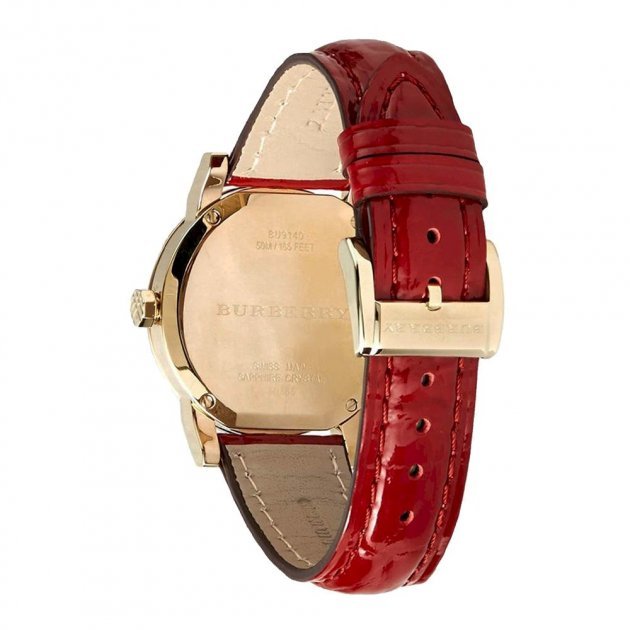  Shop Authentic Burberry The City Gold Dial Red Leather Strap Watch for Women - BU9140 - Luxxuri
