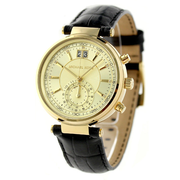  Shop Authentic Michael Kors Sawyer Champagne Dial Black Leather Strap Watch for Women - MK2433 - Luxxuri
