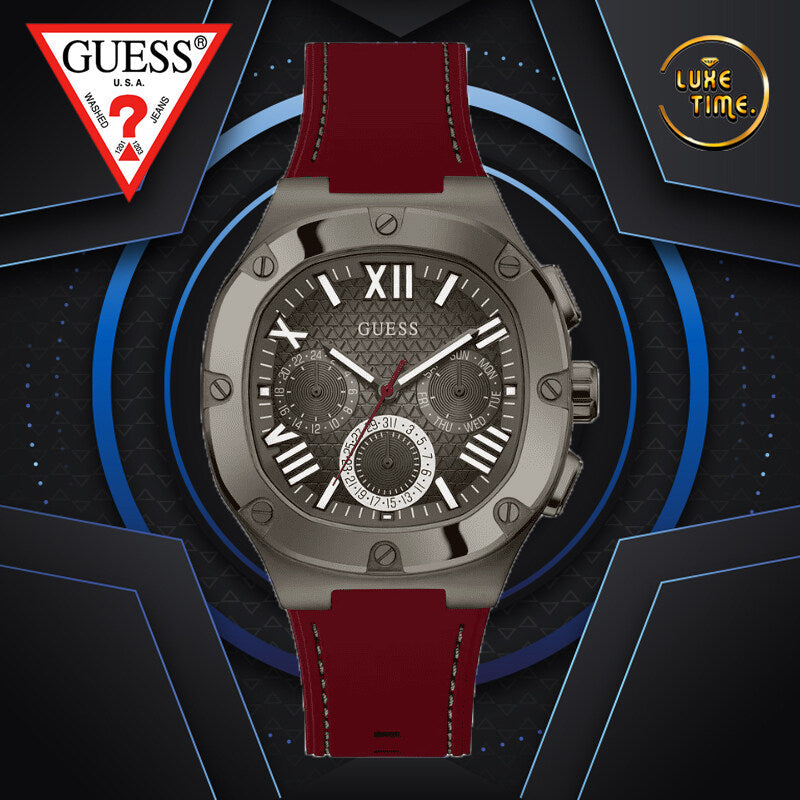  Shop Authentic Guess Headline Multifunction Grey Dial Burgundy Silicone Strap Watch For Men - GW0571G4 - Luxxuri