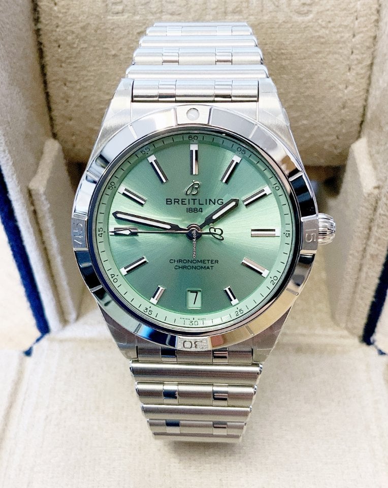  Shop Authentic Breitling Chronomat Automatic 36 Diamonds Green Dial Two Tone Steel Strap Watch for Women - A10380591L1A1 - Luxxuri