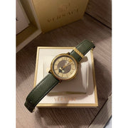  Shop Authentic Versace V-Circle Manifesto Gold Dial Black Leather Strap Watch for Men - VBQ030017 - Luxxuri