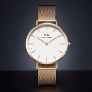  Shop Authentic Daniel Wellington Petite Melrose White Dial Rose Gold Mesh Strap Watch For Women - DW00100305 - Luxxuri