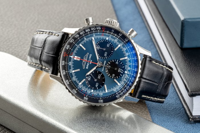  Shop Authentic Breitling Navitimer B01 Chronograph 41 Blue Dial Black Leather Strap Watch for Men - AB0139241C1P1 - Luxxuri