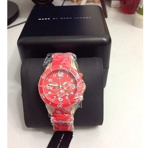  Shop Authentic Marc Jacobs Rock Chronograph Red Dial Red Silicone Strap Watch for Women - MBM2577 - Luxxuri