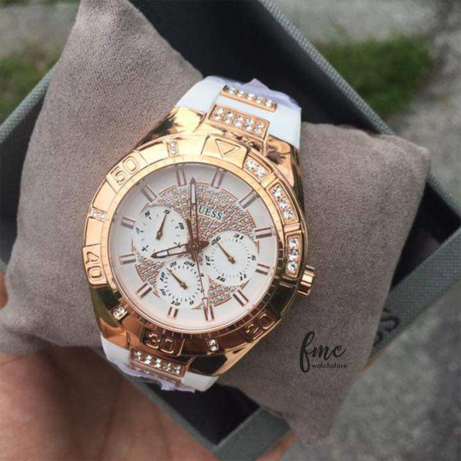  Shop Authentic Guess Luna Diamonds White Dial White Rubber Strap Watch for Women - W0653L4 - Luxxuri