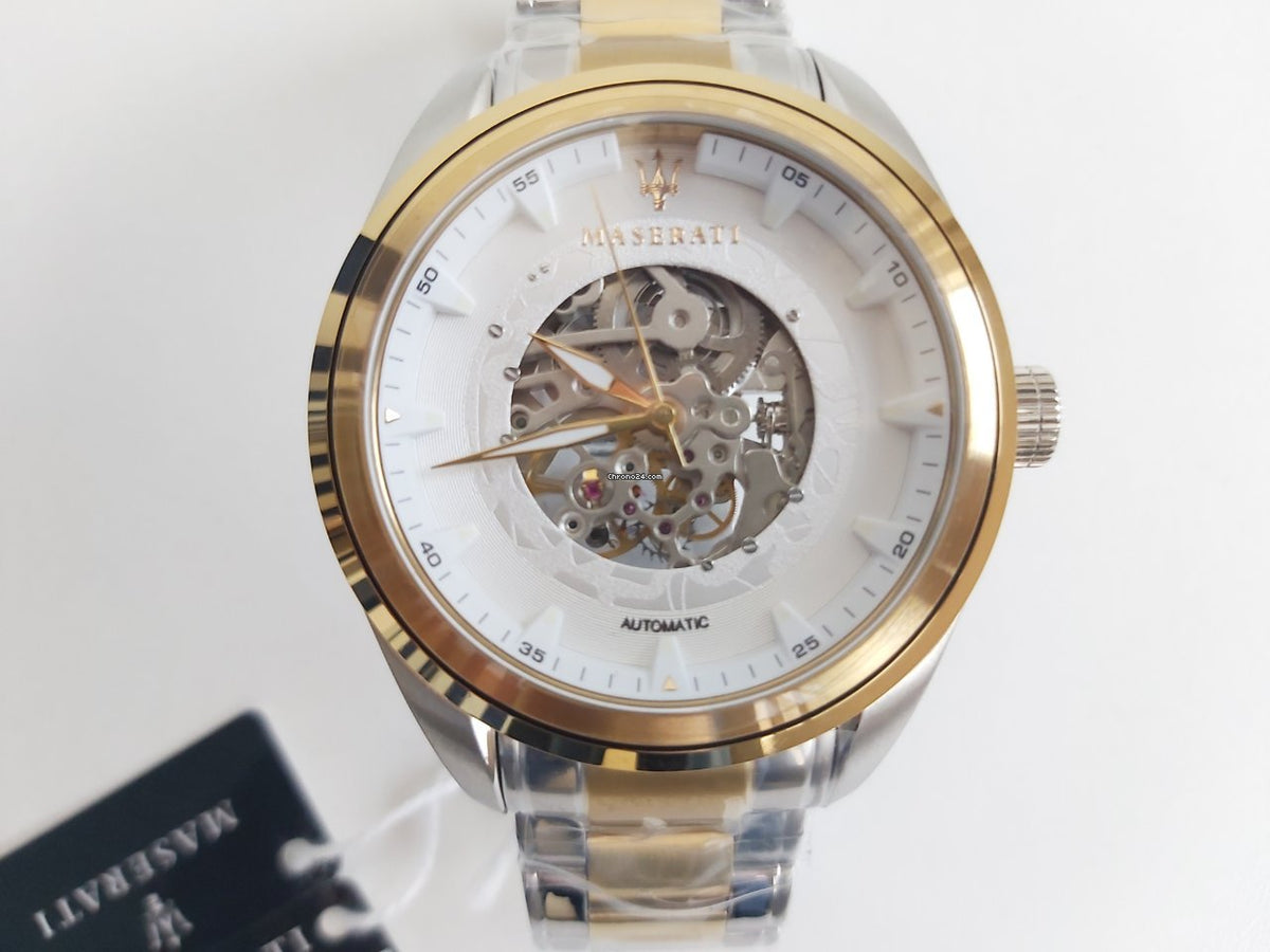  Shop Authentic Maserati Traguardo Automatic White Skeleton Dial Two Tone Steel Strap Watch For Men - R8823112003 - Luxxuri