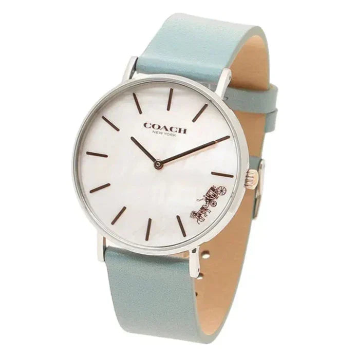 Coach Perry Mother of Pearl White Dial Blue Leather Strap Watch for Women - 14503271