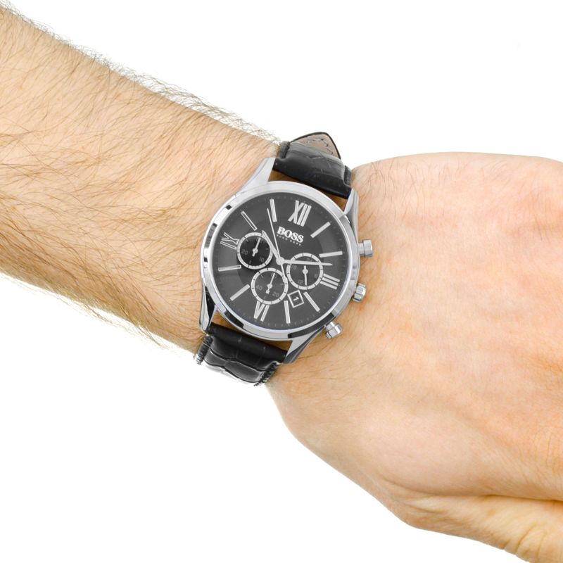  Shop Authentic Hugo Boss Ambassador Chronograph Quartz Black Dial Black Leather Strap Watch For Men - HB1513194 - Luxxuri
