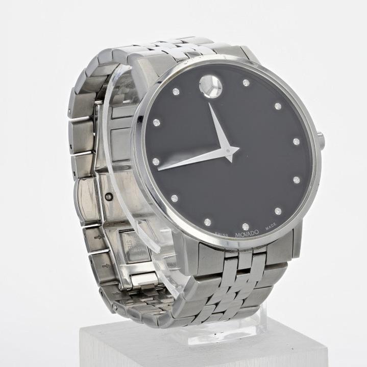  Shop Authentic Movado Museum Classic Diamonds Black Dial Silver Steel Strap Watch for Men - 0607201 - Luxxuri