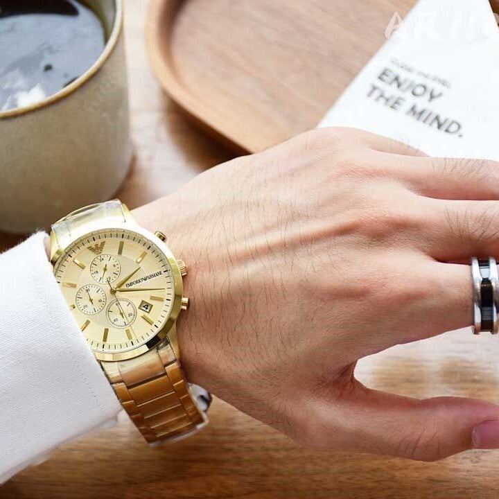  Shop Authentic Emporio Armani Renato Chronograph White Dial Gold Steel Strap Watch For Men - AR11332 - Luxxuri