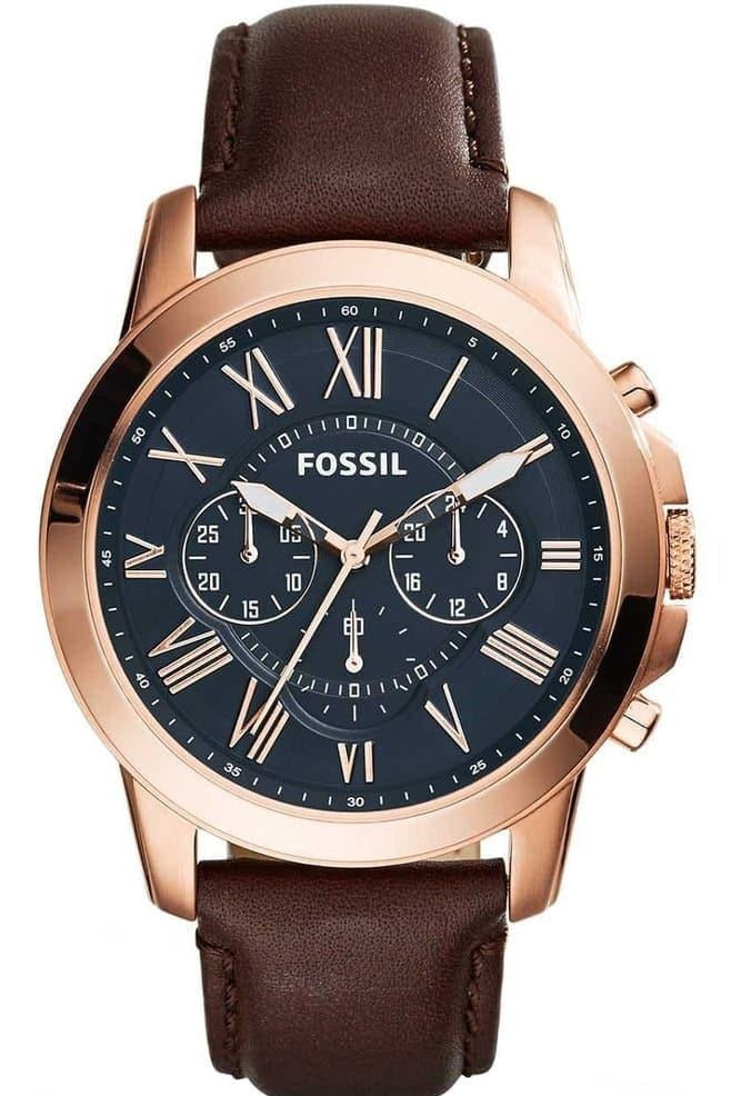  Shop Authentic Fossil Grant Chronograph Blue Dial Brown Leather Strap Watch for Men - FS5068 - Luxxuri