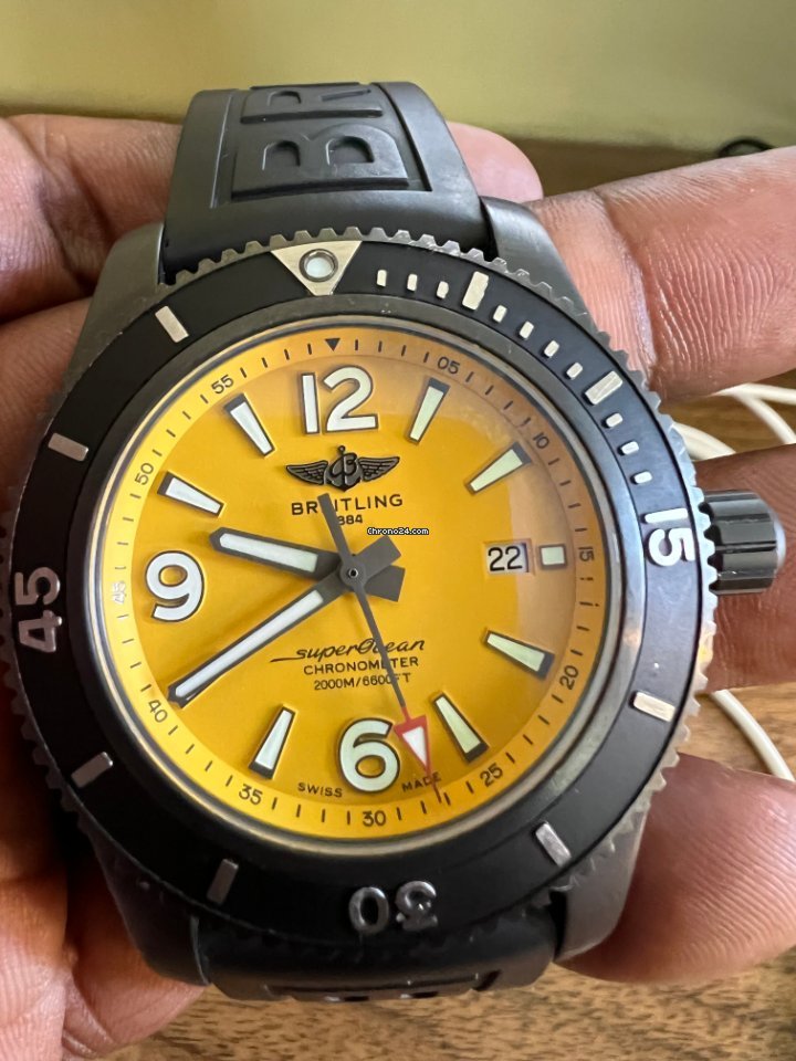  Shop Authentic Breitling Superocean Automatic 46mm Yellow Dial Black Rubber Strap Watch for Men - M17368D71I1S1 - Luxxuri