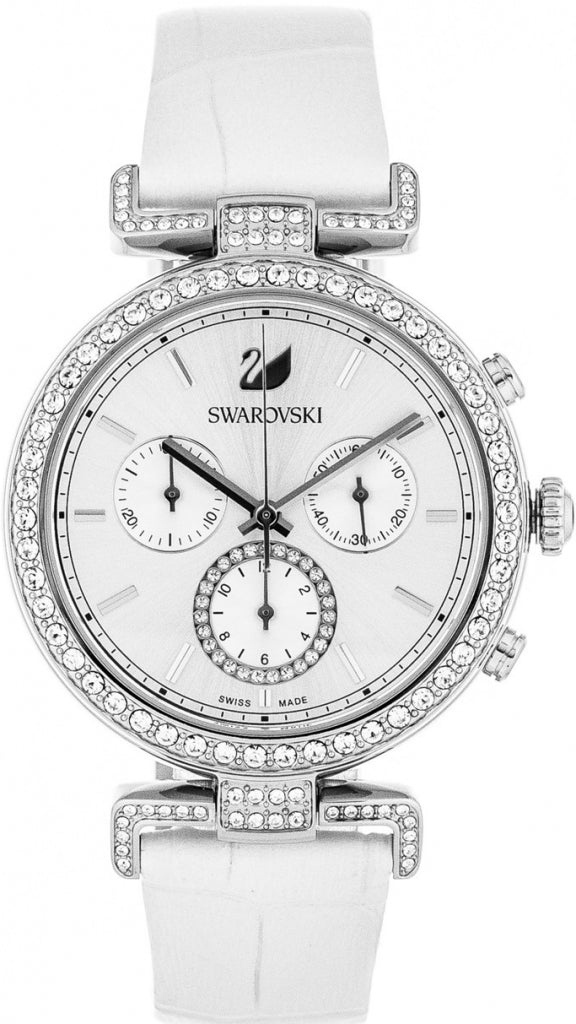  Shop Authentic Swarovski Era Journey Silver Dial White Leather Strap Watch for Women - 5295346 - Luxxuri