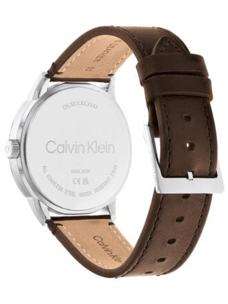  Shop Authentic Calvin Klein Minimal Silver Dial Brown Leather Strap Watch for Men - K3M221G6 - Luxxuri