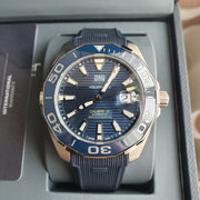  Shop Authentic Tag Heuer Aquaracer Calibre 5 Automatic Blue Dial Blue Rubber Strap Watch for Men - WAY201B.FT6150 - Luxxuri