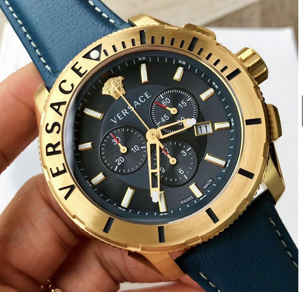  Shop Authentic Versace Casual Chronograph Black Dial Black Leather Strap Watch for Men - VERG003-18 - Luxxuri
