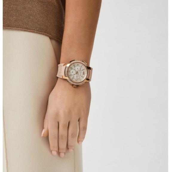  Shop Authentic Michael Kors Sidney Multifunction White Dial Pink Silicone Strap Watch For Women - MK7222 - Luxxuri