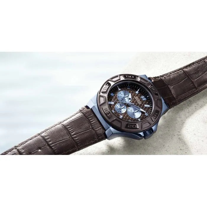  Shop Authentic Guess Force Quartz Brown Dial Brown Leather Strap Watch For Men - W0674G5 - Luxxuri