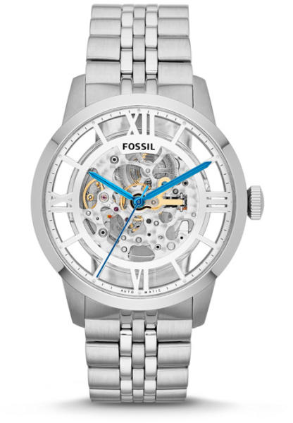  Shop Authentic Fossil Townsman Automatic Skeleton Silver Dial Silver Steel Strap Watch for Men - ME3044 - Luxxuri