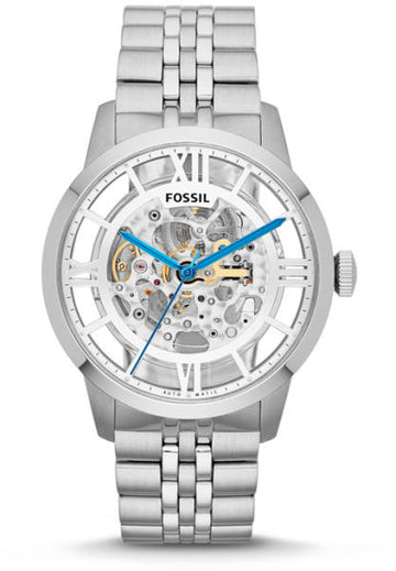  Shop Authentic Fossil Townsman Automatic Skeleton Silver Dial Silver Steel Strap Watch for Men - ME3044 - Luxxuri