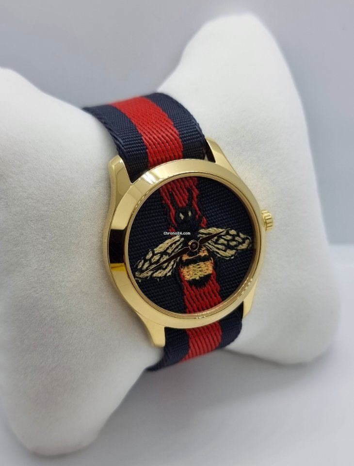  Shop Authentic Gucci G Timeless Bee Red & Blue Dial Red Two Tone Nylon Strap Watch For Men - YA1264061 - Luxxuri