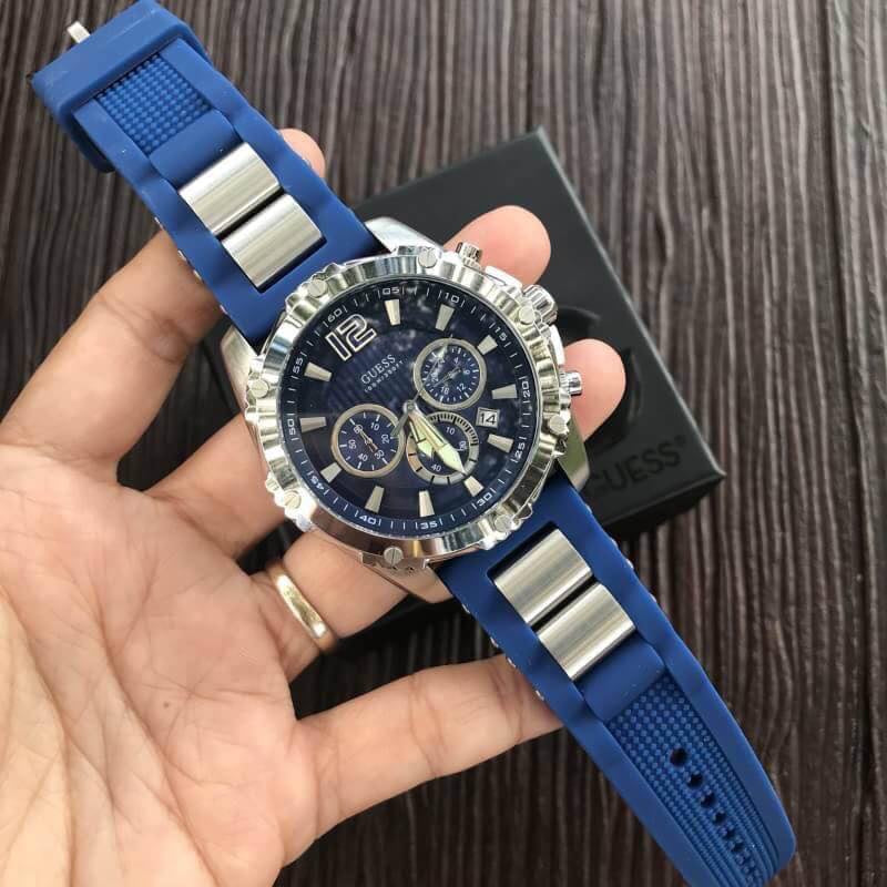  Shop Authentic Guess Sport Multifunction Blue Dial Blue Rubber Strap Watch For Men - W0167G3 - Luxxuri