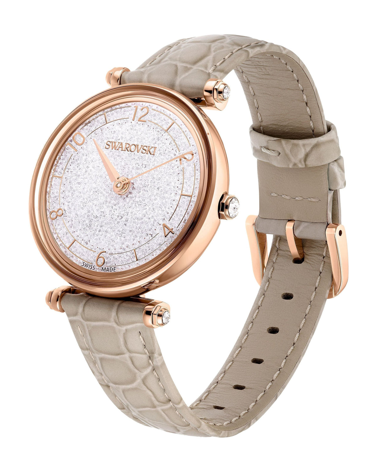  Shop Authentic Swarovski Crystalline Wonder Silver Dial Beige Leather Strap Watch for Women - 5656899 - Luxxuri