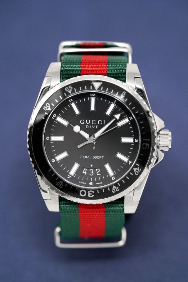  Shop Authentic Gucci Dive Black Dial Two Tone NATO Strap Watch For Men - YA136206 - Luxxuri