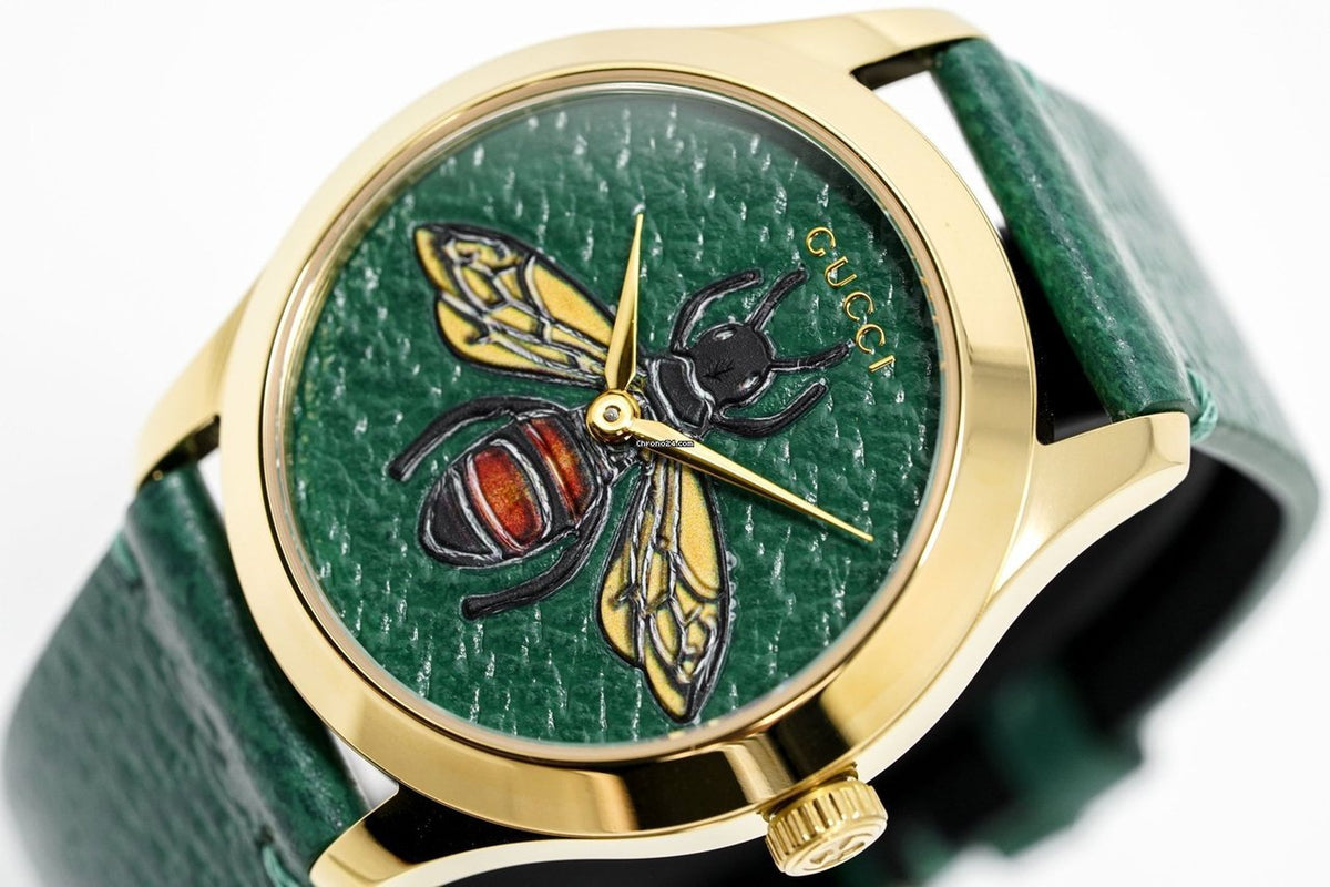  Shop Authentic Gucci G Timeless Bee Green Dial Green Leather Strap Watch For Women - YA1264065 - Luxxuri