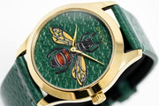  Shop Authentic Gucci G Timeless Bee Green Dial Green Leather Strap Watch For Women - YA1264065 - Luxxuri