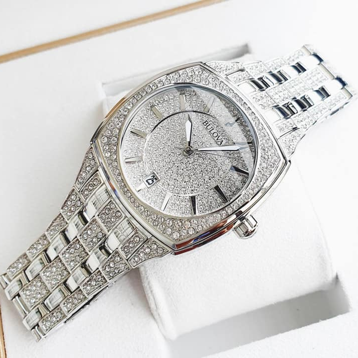  Shop Authentic Bulova Phantom Swarovski Crystal Pave Silver Dial Silver Steel Strap Watch for Men - 98B296 - Luxxuri