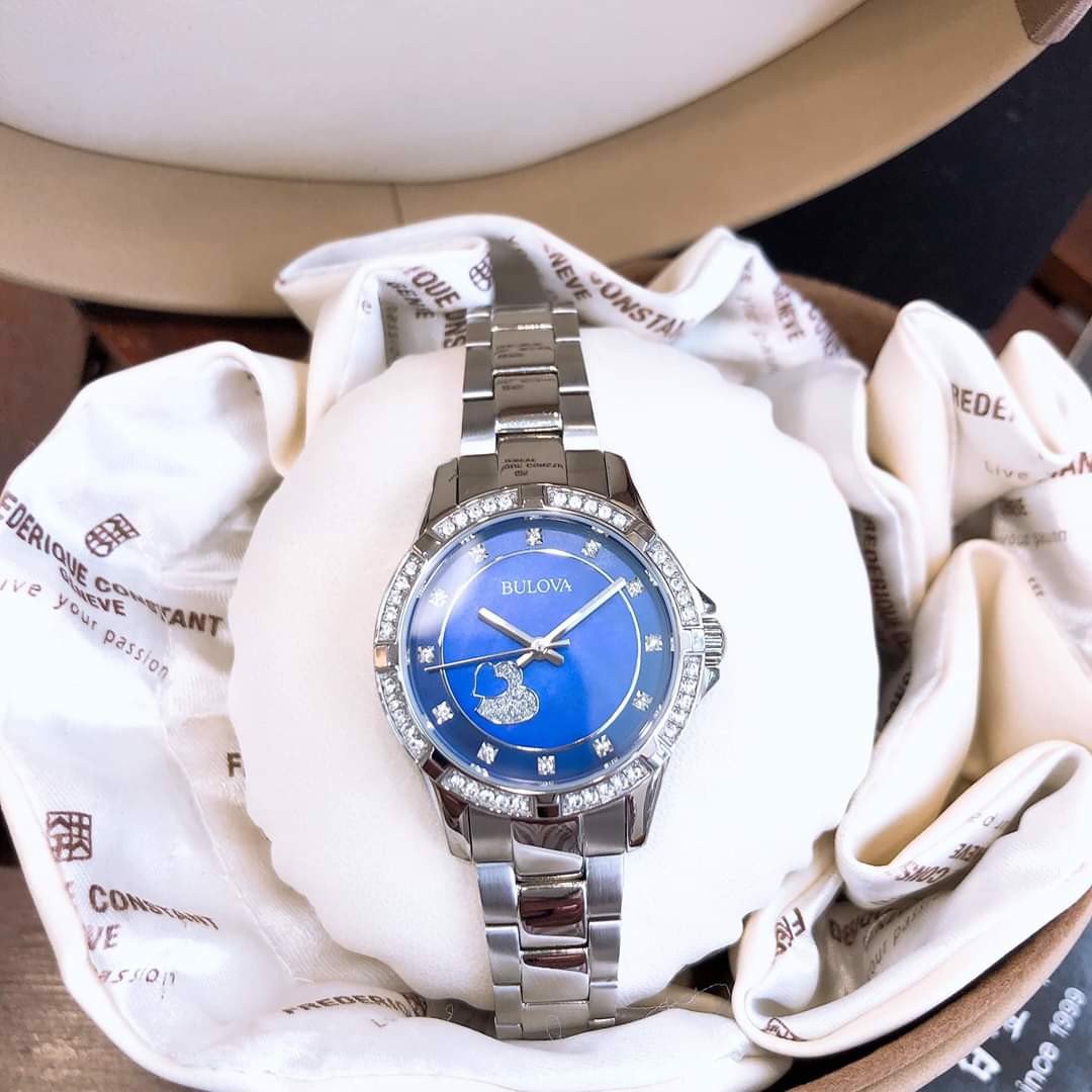  Shop Authentic Bulova Crystal Collection Blue Mother of Pearl Dial Silver Steel Strap Watch for Women - 96L238 - Luxxuri